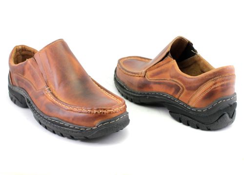 Мъжки ежедневни обувки от естествена кожа без връзки в кафяво, модел 069.