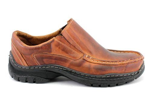 Мъжки ежедневни обувки от естествена кожа без връзки в кафяво, модел 069.