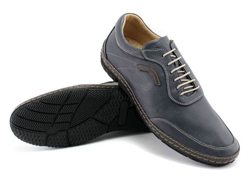 Мъжки обувки от естествена кожа в тъмно синьо, Модел Бруно.