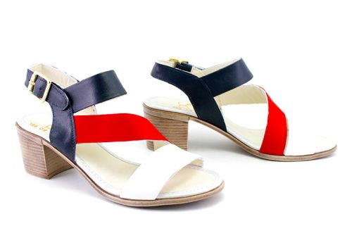 Sandale de damă din piele naturală în culoarea „tomi” alb, roșu, albastru - Model Gabriela.