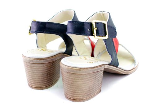 Дамски сандали от естествена кожа в цвят "томи" бял, червен, син - Модел Габриела.