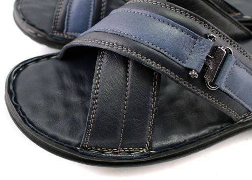 Мъжки чехли от естествена кожа в тъмно синьо- модел Оливър.