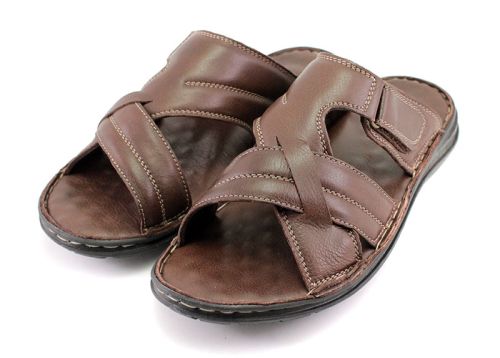 Мъжки чехли от естествена кожа в кафяво- модел Кардам.
