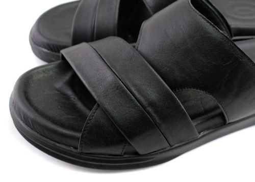 Papuci barbati din piele naturala negru - model Toma