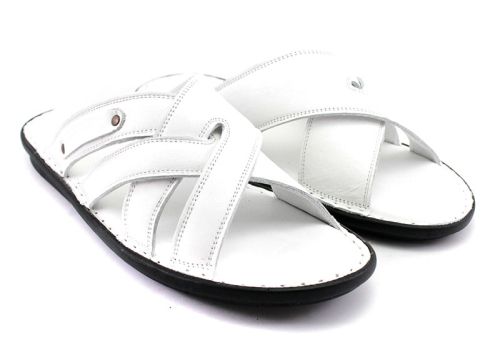 Мъжки чехли от естествена кожа в бяло- модел Батоя.
