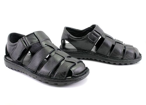 Мъжки сандали от естествена кожа в черно- модел Вокил.