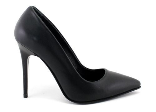 Дамски официални обувки на висок ток от естествена кожа в черно, модел Джесика.