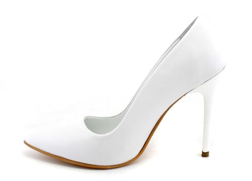 Дамски официални обувки на висок ток от естествена кожа в бяло, модел Джесика.
