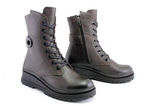 Дамски кубинки от естествена кожа в кафяво - модел Синтия.