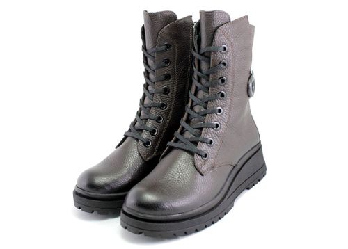 Дамски кубинки от естествена кожа в кафяво - модел Синтия.