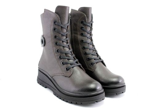 Дамски кубинки от естествена кожа в кафяво - модел Синтия.