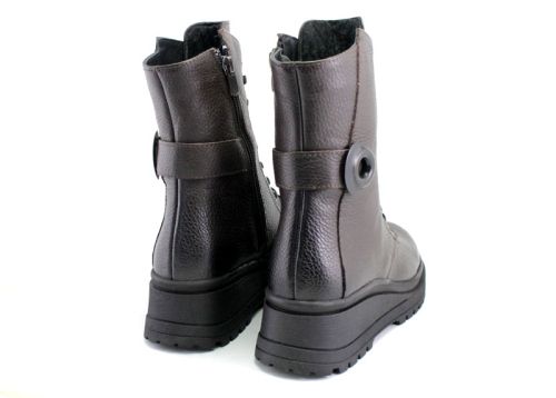 Дамски кубинки от естествена кожа в кафяво - модел Синтия.