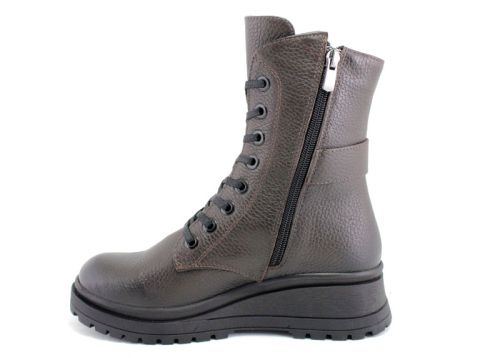 Дамски кубинки от естествена кожа в кафяво - модел Синтия.