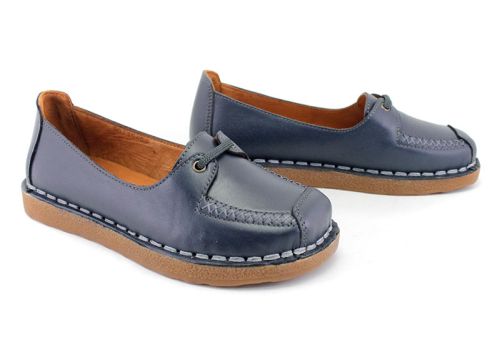 Дамски обувки от мека кожа в тъмно синьо - Модел Зина.