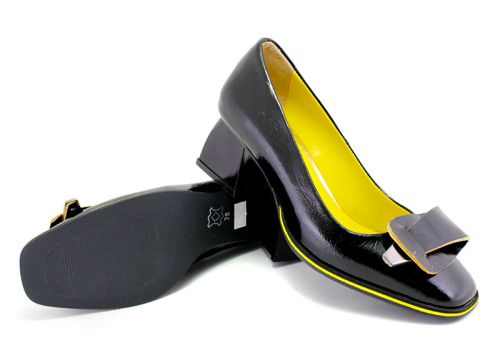 Дамски елегантни обувки в черно и жълто, модел Дана.