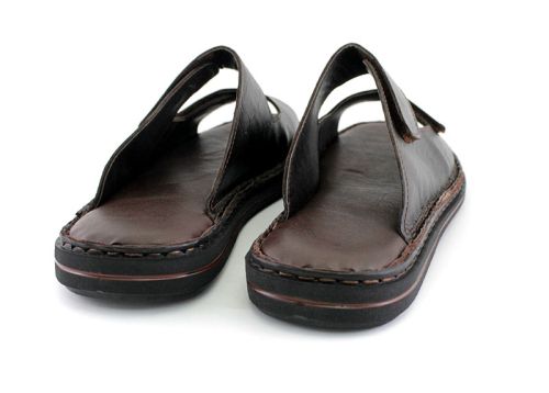Мъжки чехли от естествена кожа в кафяво - модел Еней.