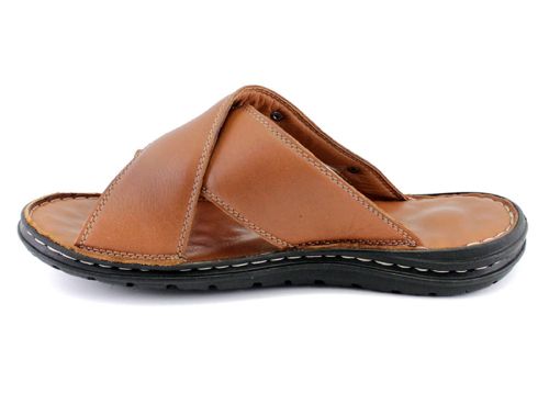 Мъжки чехли от естествена кожа в кафяво, модел Хектор.