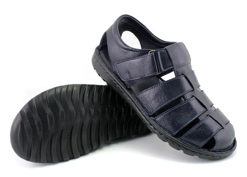 Мъжки сандали от естествена кожа в тъмно синьо - модел Вокил