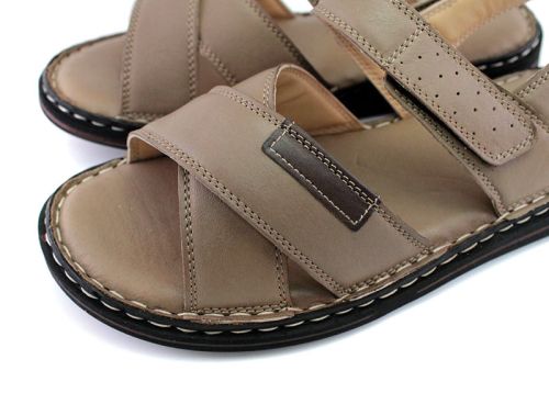 Мъжки сандали от естествена кожа в пясъчно сиво - модел Братан