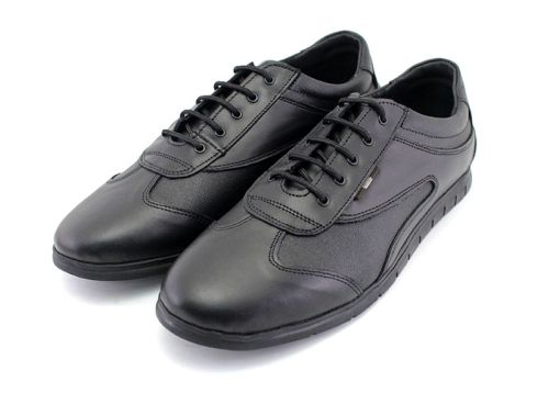 Мъжки, спортни обувки от естествена кожа в черно - Модел Леонардо