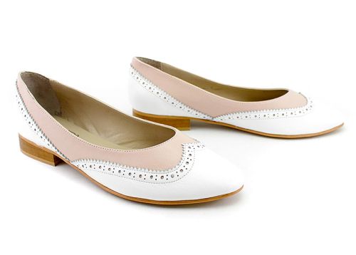 Дамски обувки от естествена кожа в бяло и розово - Модел Катерина.