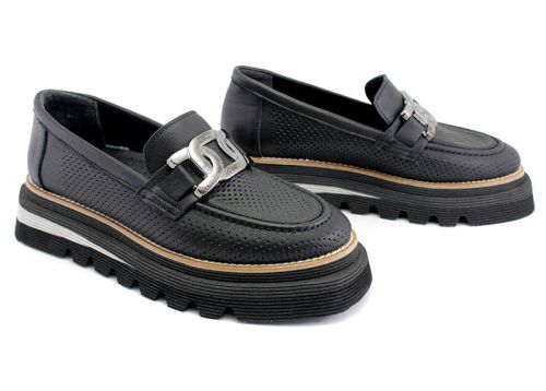 Дамски летни обувки от естествена кожа в черно - Модел Бегония.