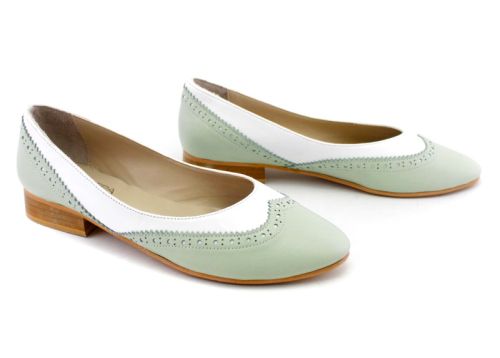 Дамски обувки от естествена кожа в бяло и зелено - Модел Катерина.