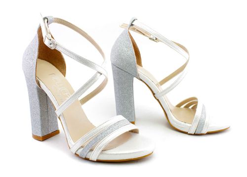 Дамски, официални сандали в сребристо и бежово - Модел Сюзън.