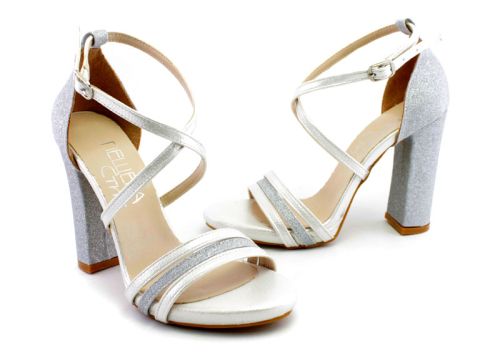 Дамски, официални сандали в сребристо и бежово - Модел Сюзън