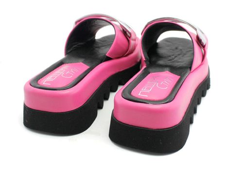 Дамски чехли на високо ходило от естествена кожа в цвят циклама - Модел Зоя