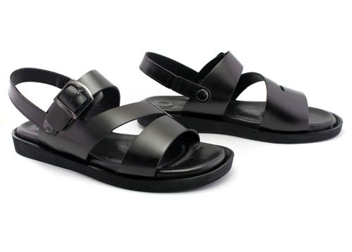Sandale barbatesti din piele naturala de culoare neagra, model Stefano.