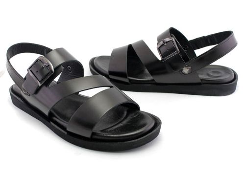 Sandale barbatesti din piele naturala de culoare neagra, model Stefano