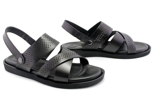 Sandale pentru bărbați din piele naturală de culoare neagră, model Gem.