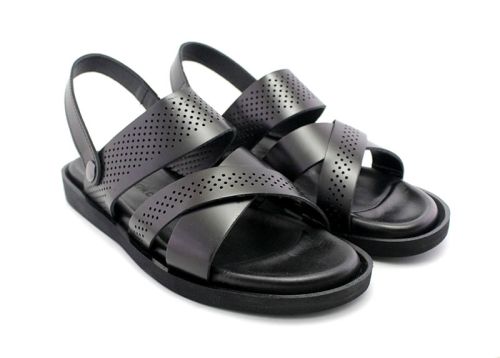 Sandale pentru bărbați din piele naturală de culoare neagră, model Gem
