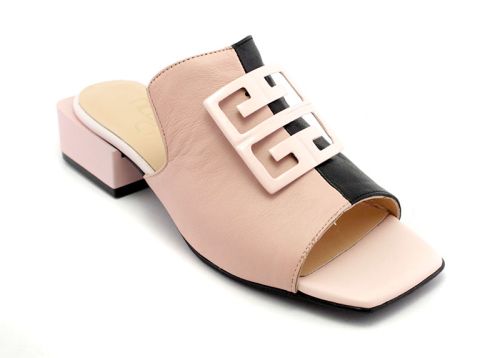 Дамски чехли на нисък ток в розово и черно - Модел Мишел
