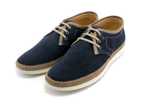Мъжки летни обувки с перфорация в тъмно синьо - Модел Филип