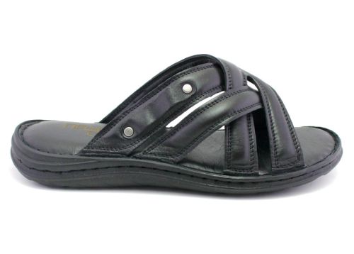 Мъжки чехли от естествена кожа в черно - модел Батоя