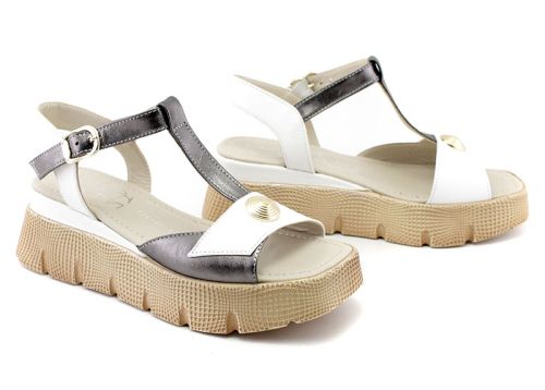 Дамски сандали на ниска платформа в  бяло и антрацит - Модел Сена