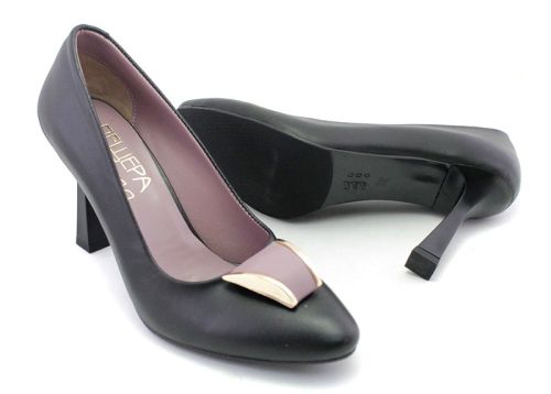 Дамски официални обувки в черно и лилаво, модел Александра