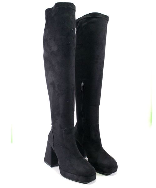 Дамски чизми на ток от велур в черно - модел Дейзи