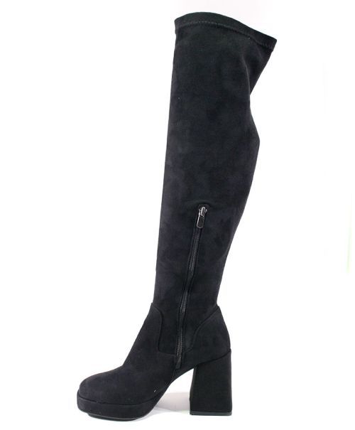 Дамски чизми на ток от велур в черно - модел Дейзи