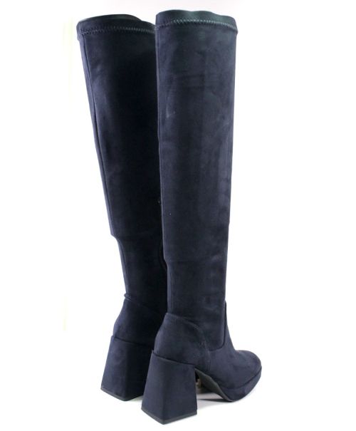 Дамски чизми на ток от велур в тъмно син цвят- модел Дейзи