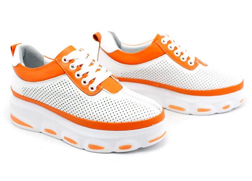 Pantofi casual dama in alb si portocaliu - Model Maribel.