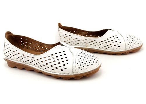 Pantofi casual dama din piele naturala alb, model Sienna.