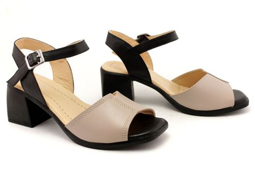 Дамски, ежедневни сандали във визон и черно - Модел 907-40-23.