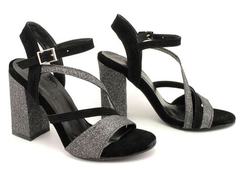 Sandale de damă în negru strălucitor - Model Zlateya.