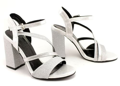 Sandale de dama din argintiu stralucitor - Model Zlateya.
