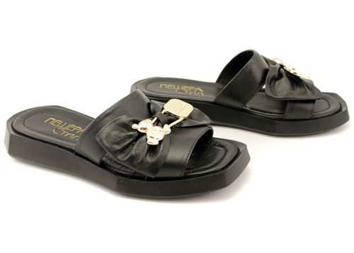 Дамски чехли от естествена кожа в черно - Модел Анджелина.