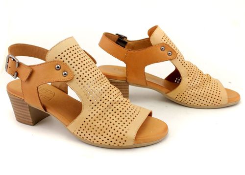 Sandale de dama din piele naturala in biscuit si maro deschis - Model Vanya.