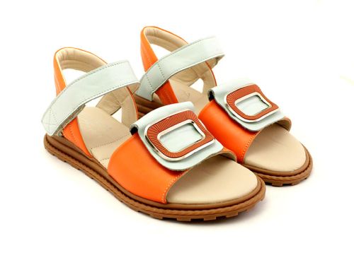 Дамски сандали - модел Инара, естествена кожа в оранжево и светло синьо.